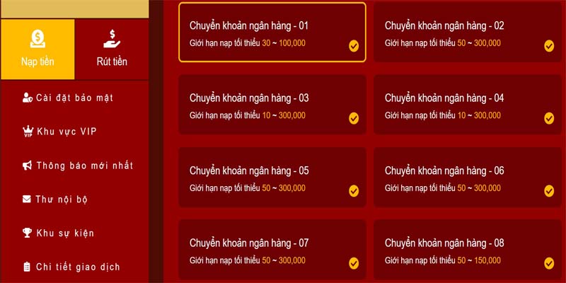 Thực hiện tại trang web qua chuyển khoản ngân hàng